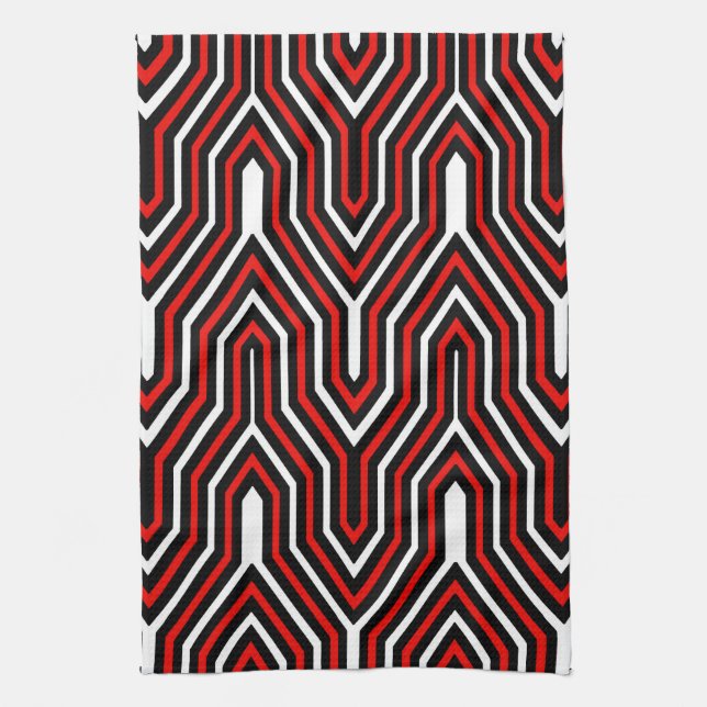 Art Deco Geometric - red, black and white Tea Towel (Vertical)