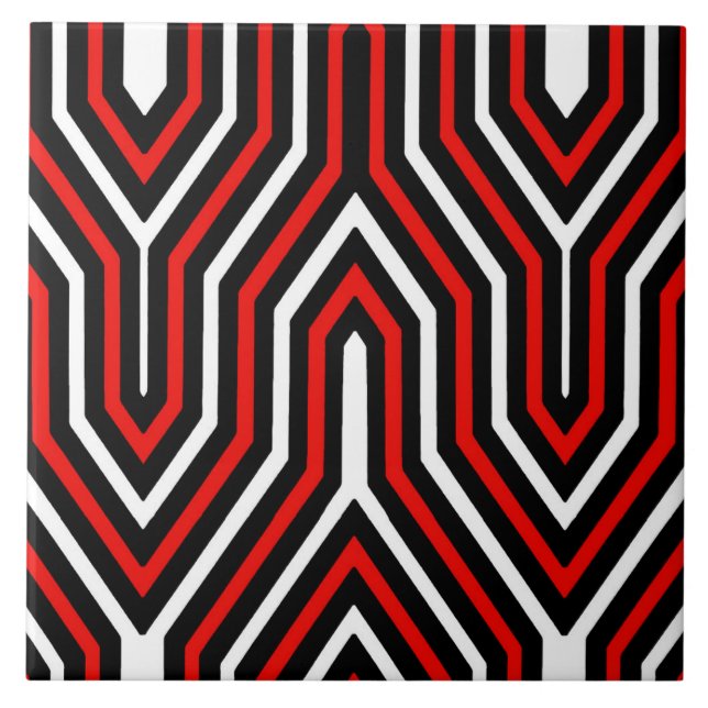 Art Deco Geometric - red, black and white Tile (Front)