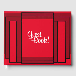 Art Deco Geometric Red Black  Guest Book