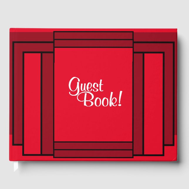 Art Deco Geometric Red Black  Guest Book (Front)