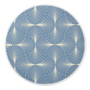 Art Deco Geometric scallop Fans in Grey blue Ceramic Knob