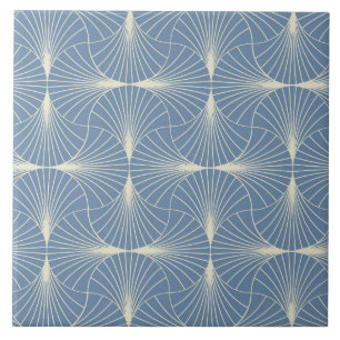 Art Deco Geometric scallop Fans in Grey blue  Ceramic Tile