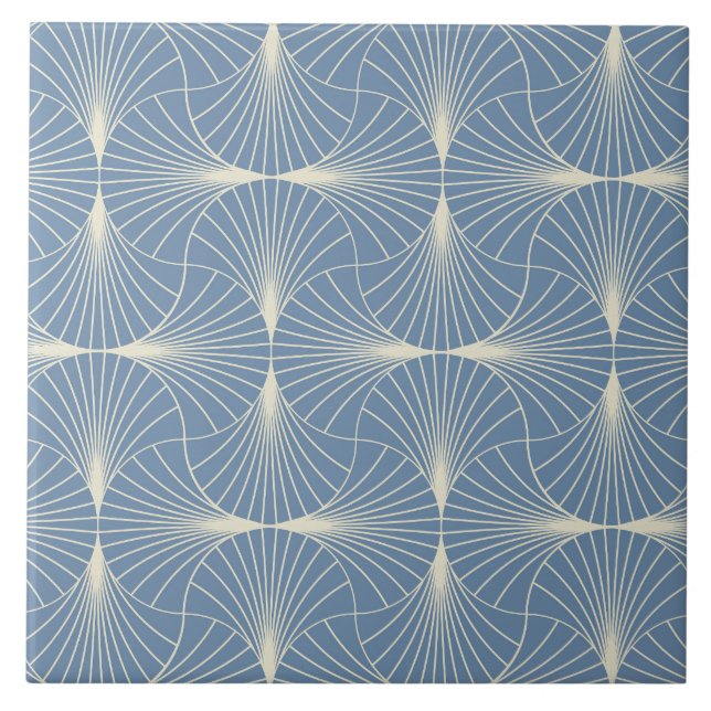 Art Deco Geometric scallop Fans in Grey blue  Ceramic Tile (Front)