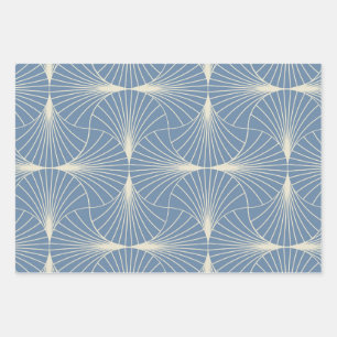Art Deco Geometric scallop Fans in Grey blue  Wrapping Paper Sheet