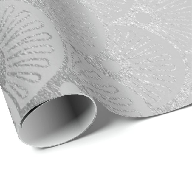 Art Deco Geometric Seashells Silver Grey Graphite Wrapping Paper (Roll Corner)