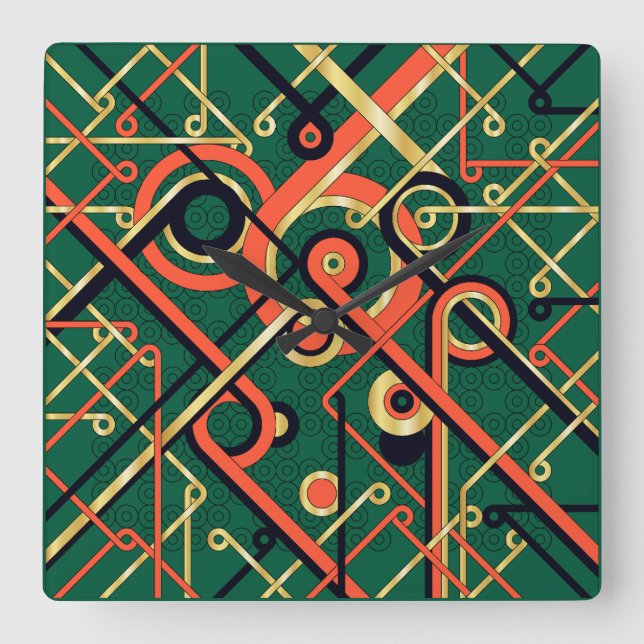 Art Deco Geometric  Square Wall Clock (Front)