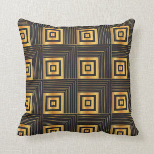 Art Deco Geometric Squares black & gold Cushion