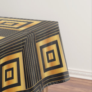 Art Deco Geometric Squares black & gold Tablecloth