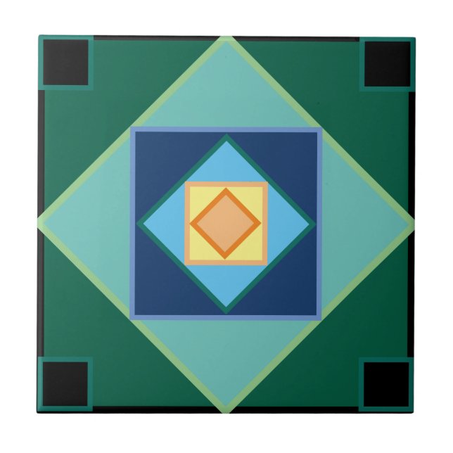 Art Deco geometric squares Ceramic Tile (Front)