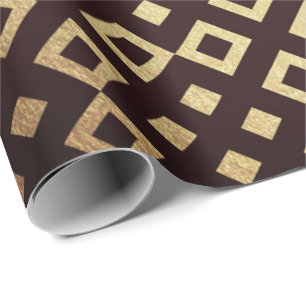 Art Deco Geometric Squares Golden Maroon Vip Wrapping Paper