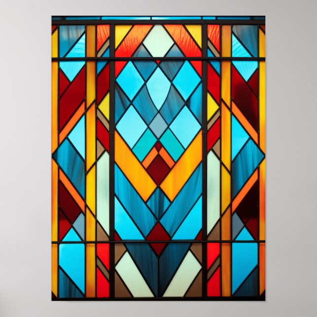 Art Deco Geometric Stained Glass Pattern Poster (Front)