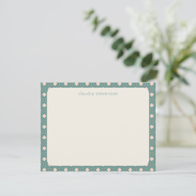 Art Deco Geometric Teal and Pink Personalised Name Card (Standing Front)