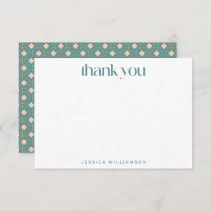 Art Deco Geometric Teal Pink Custom Bridal Shower  Thank You Card