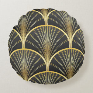 Art Deco Geometric Texture Illustration Round Cushion
