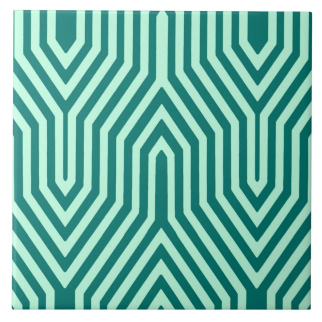 Art Deco Geometric - turquoise and aqua Ceramic Tile (Front)