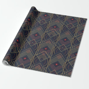 Art Deco Geometric Uplift - Red Coral Wrapping Paper