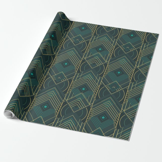 Art Deco Geometric Uplift - Turquoise Teal Wrapping Paper (Unrolled)