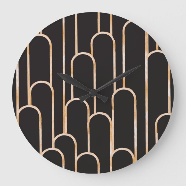Art Deco Geometry: Gold Watercolor Wallpaper Large Clock (Front)
