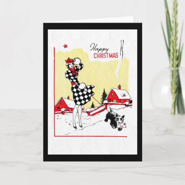 Art Deco Girl and Scotty Dog Holiday Card (Front)