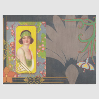 Art Deco Girl Floral Decoupage Tissue Paper
