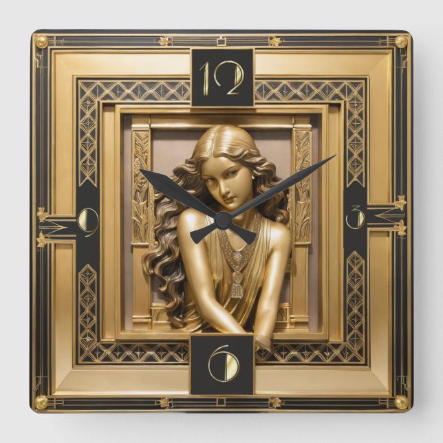 Art Deco Girl Square Wall Clock (Front)