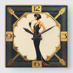 Art Deco Girl Square Wall Clock