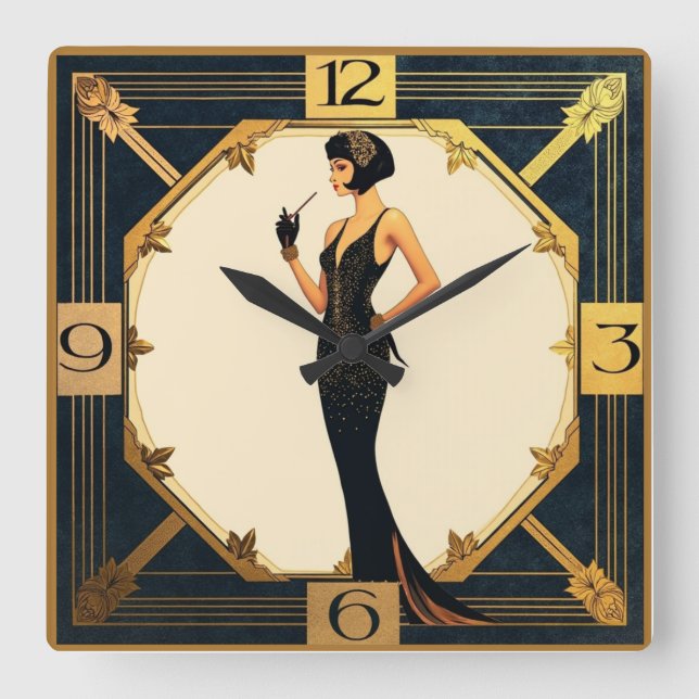 Art Deco Girl Square Wall Clock (Front)