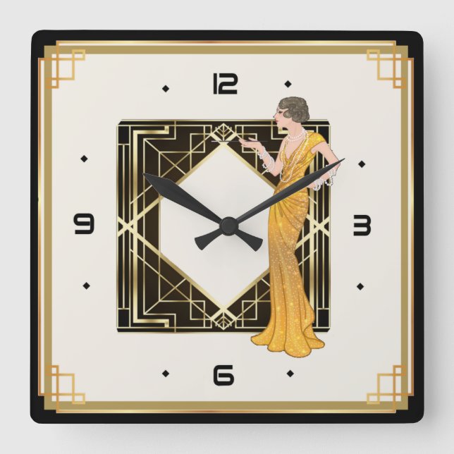 Art Deco girl Square Wall Clock (Front)