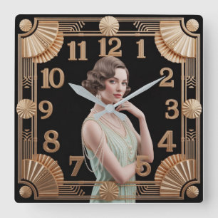 Art Deco Girl Square Wall Clock