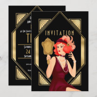 Art Deco Glam Girl 30th Birthday Gold Black