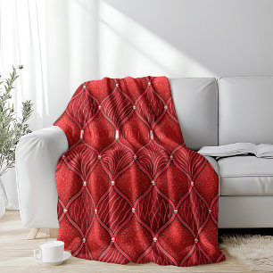 Art Deco Glam Red Valentines Pattern Fleece Blanket