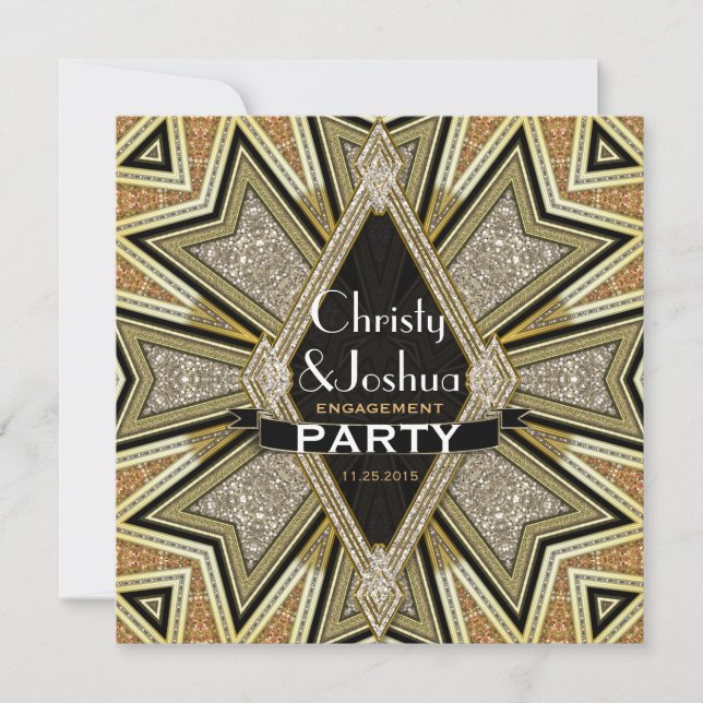Art Deco Glam Sparkle Engagement Party Invitation (Front)