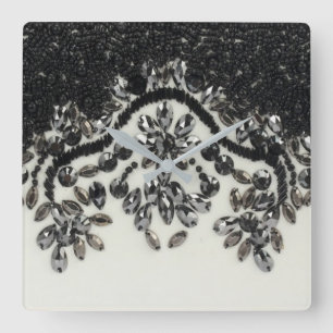 Art Deco Glamorous Vintage Fashion Black White Square Wall Clock