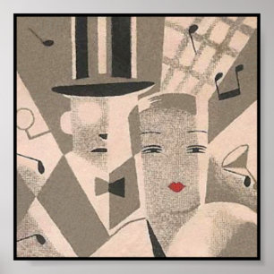 Art Deco Glamour Couple Vintage Japanese Poster