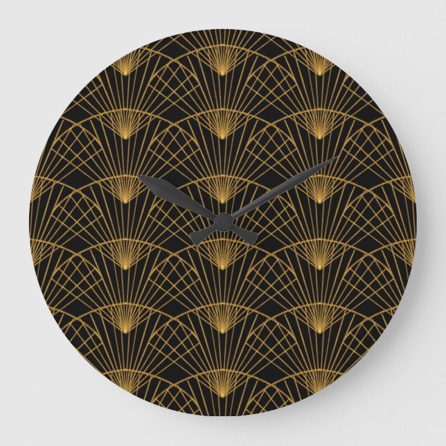 Art Deco Glamour: Golden Fan. Large Clock (Front)