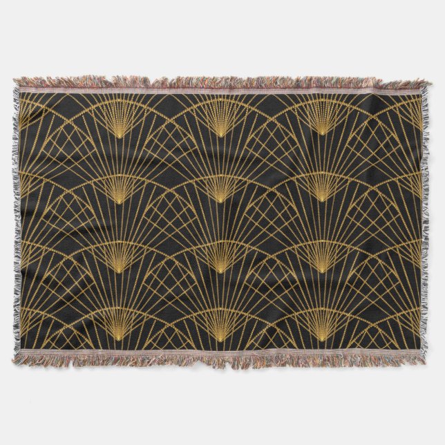 Art Deco Glamour: Golden Fan. Throw Blanket (Front)