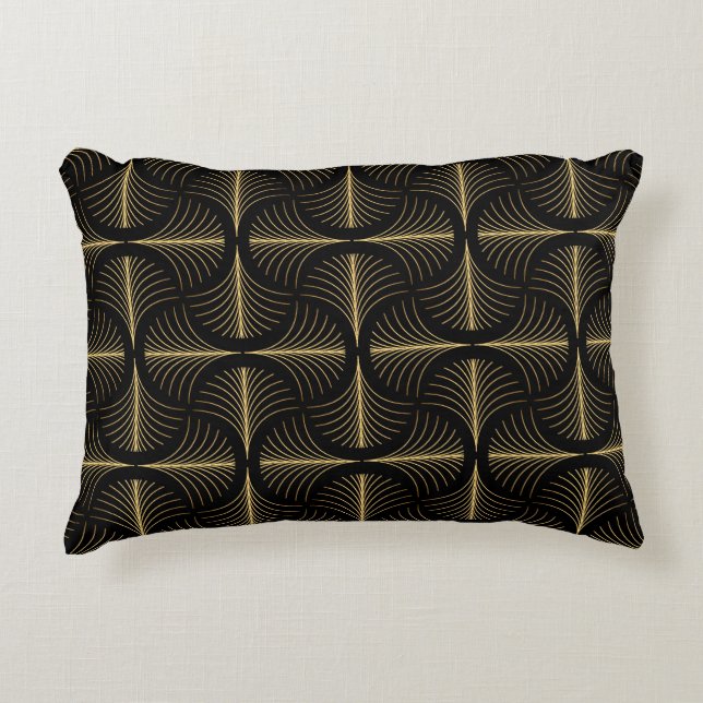 Art Deco Glamour: Golden Motifs Decorative Cushion (Front)
