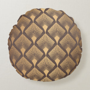 Art Deco Glamour: Golden Scales. Round Cushion