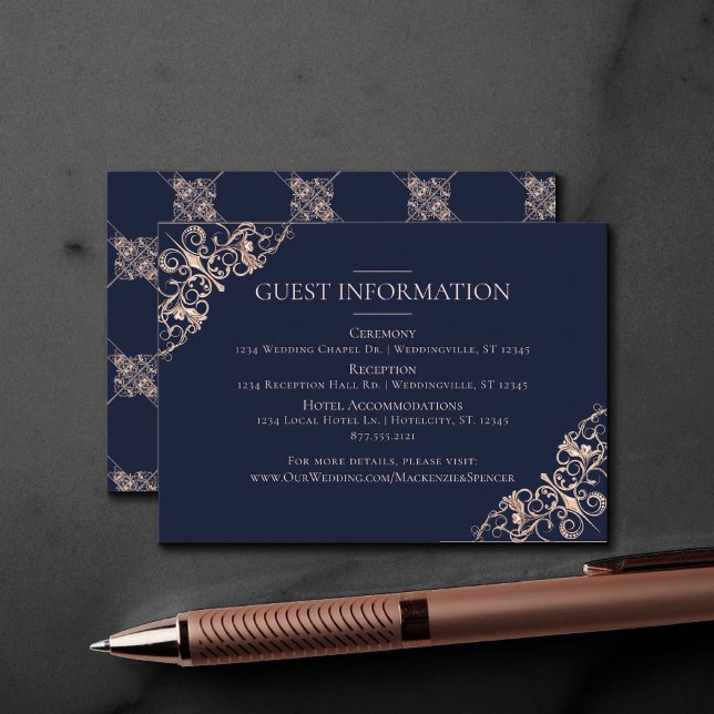 Art Deco Glamour | Navy Blue Blush Guest Details Enclosure Card (Creator Uploaded)