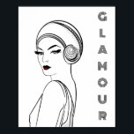 Art Deco Glamour Woman Illustration Poster<br><div class="desc">Add some glamour to your space with this stunning illustrated poster. Art deco design in black and white (with a touch of red).</div>