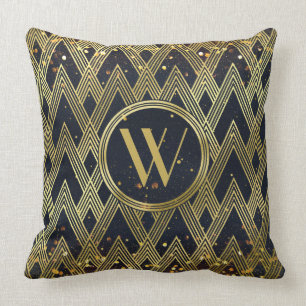 Art Deco Glamourous Geometric Pattern Monogram Cushion
