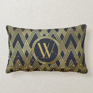 Art Deco Glamourous Geometric Pattern Monogram Lumbar Cushion