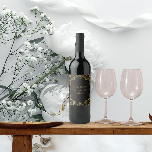 Art Deco Glamourous Gold on Black  Wine Label (Creator Uploaded)