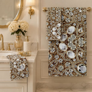 Art Deco Glamourous Vintage Fashion Beige Gold Bath Towel Set
