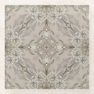   Art Deco Glamourous Vintage Fashion Grey Beige Glass Coaster