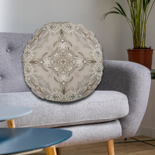 Art Deco Glamourous Vintage Fashion Grey Beige Round Cushion