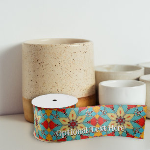 Art Deco Glass Tiles in Blue & Red - add occasion Satin Ribbon