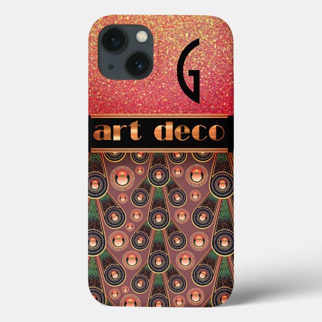 Art deco glitter look peach green black Case-Mate iPhone case (Back)
