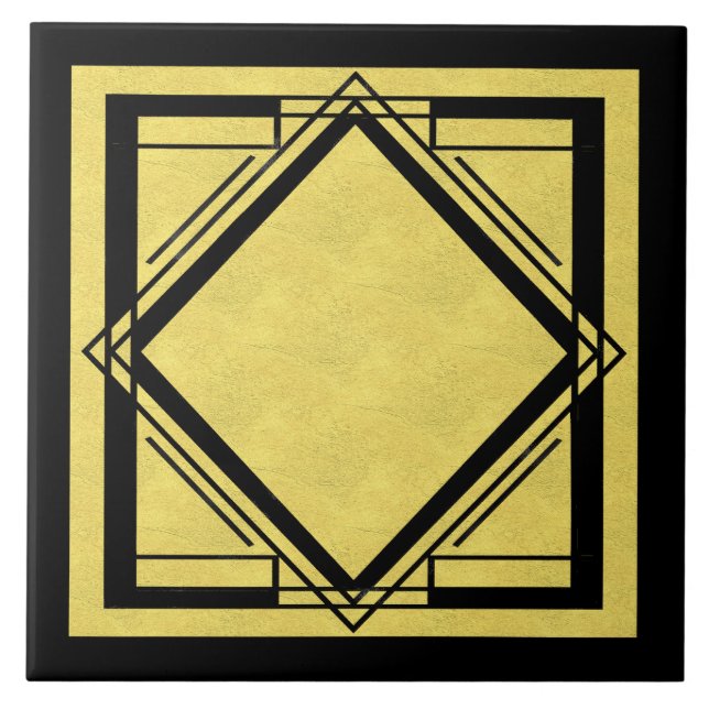 Art Deco Gold and Black design 2 Ceramic Tile (Front)