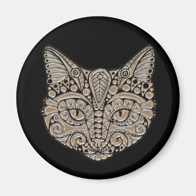 Art deco gold and black Egyptian style cat face Magnet (Front)